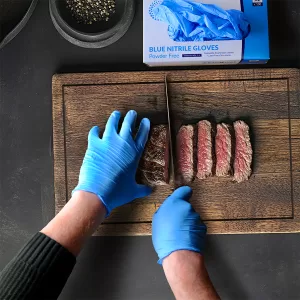 Blue Nitrile, Food grade, 100 disposable Gloves