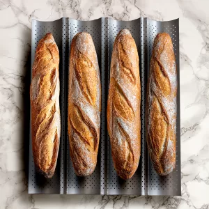 Perforated baguette baking tray