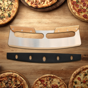 Pizza Cutter Rocker with Wood Handles & Protective Cover