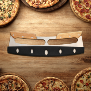 Pizza Cutter Rocker with Wood Handles & Protective Cover